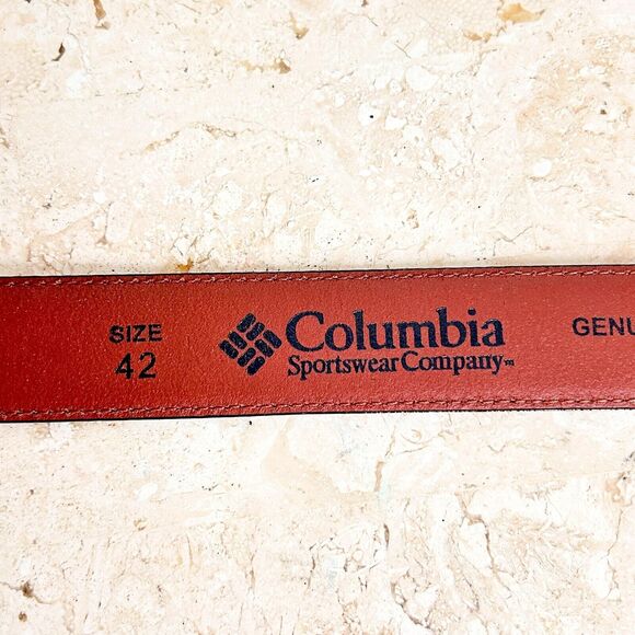 Columbia Brown Leather Belt Gun Metal Buckle Logo - Picture 7 of 7
